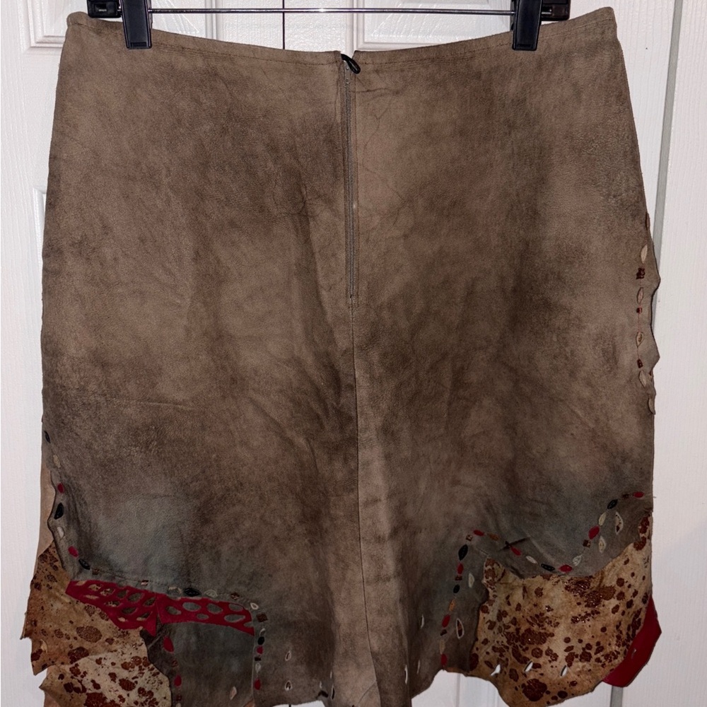 Patchwork Leather Mini Skirt in Brown and Tan - Picture 5 of 7